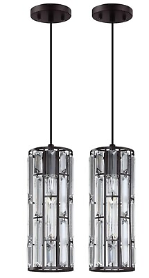 #ad 2 Pack 4.75quot; Crystal Hanging Pendant Light Oil Rubbed Bronze Finish $34.99
