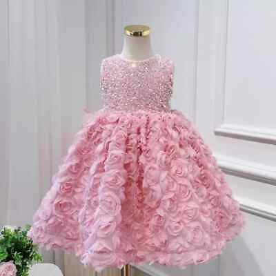 #ad Baby Girl Dress Kids Catwalk Princess Wedding Birthday Pink Girls Party Dress $50.13