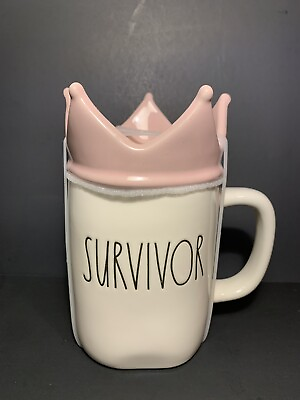 #ad Rae Dunn Susan Komen Breast Cancer SURVIVOR Mug Ceramic White Crown Top Lid New $21.75