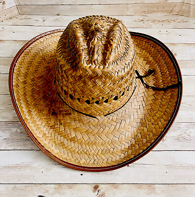 #ad Mexican Palm Leaf Straw COWBOY Wide Brim Hat Light Tan Sombrero Vaquera De Palma $28.00