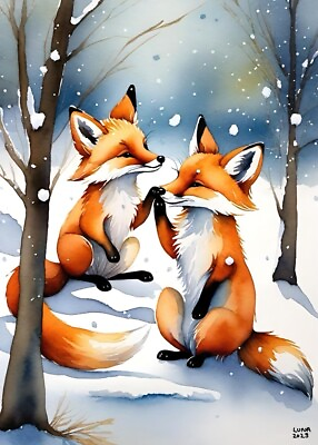 #ad 5x7 Fox Print Painting Art Work By Artist Luna A2 $14.99