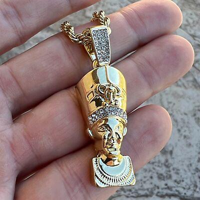 #ad 14K Gold Plated Egypt Queen Nefertiti Iced Bling Out Simulated CZ Rope Chain 24quot; $14.99