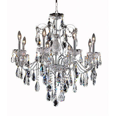 #ad Crystal and Chrome Chandelier Dining Room Ceiling Lighting 8 Light Fixture 26 in $610.19