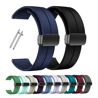#ad Men#x27;s Magnetic Folding Buckle Silicone Rubber Watch Strap Band 20mm 22mm $12.46