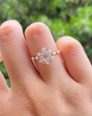 #ad 1.0Ct Round Cut Real Moissanite Snowflake Ring Band 14K Rose Gold Plated Silver $112.49