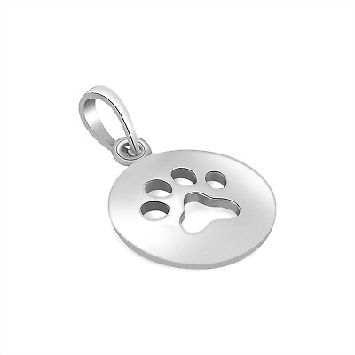 #ad 925 Sterling Silver Small Puppy Dog Cat Paw Print Round Pendant $15.75