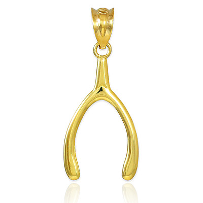 #ad Gold Polished Wishbone Pendant Yellow White Rose $249.99