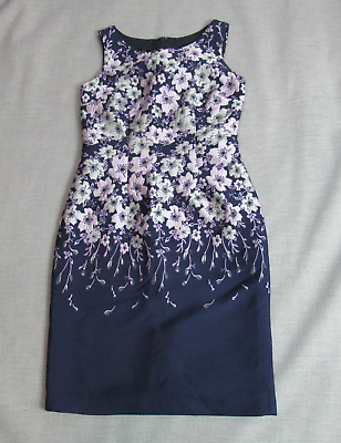 #ad Talbots Dress Womens 2 Navy Lilac Metallic Shimmer Brocade Floral Sheath Elegant $32.94