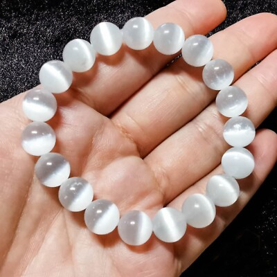 #ad Natural Selenite Stone Bracelet Clear Gemstone Stretch Bracelet Handmade $11.90