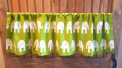 #ad Green White Elephant Baby Nursery Valance Curtain NEW Jungle Circus Safari $12.95