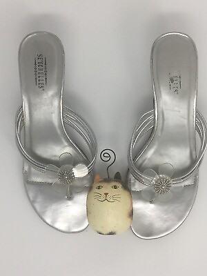 #ad SEYCHELLES Size 7.5 Silver Shoes Sandals w Heels $24.99