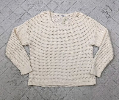 #ad Madewell Sweater Women#x27;s L Ivory Pearl Open Stitch Austen Pullover Chunky Knit $34.99