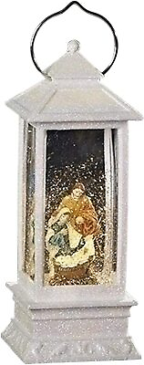 #ad White Lighted Holy Family LED 11 Inch Acrylic Lantern Holiday Glitter Globe $36.54