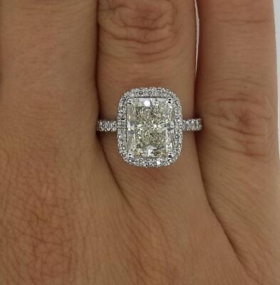 #ad 3.25 Ct Pave Halo Radiant Cut Diamond Engagement Ring VS1 D White Gold Treated $8103.90