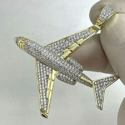 #ad 2 Ct Tester Passing Moissanite Airplane Charm Pendant Silver Yellow Gold Plated $272.99