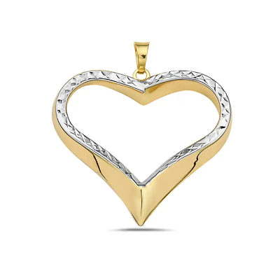 #ad 14K Two Toned Gold Diamond Cut Heart Pendant $239.99