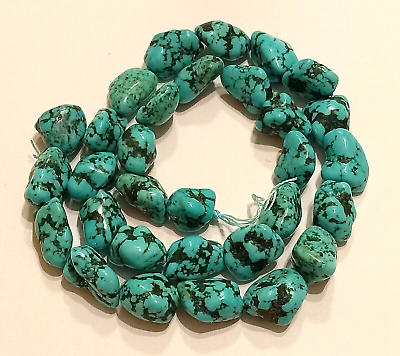 #ad 16quot; LARGE TURQUOISE NUGGET STRAND. Temporarily Strung. Superb Veining. 51 gr. $75.00