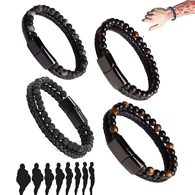 #ad 4Pcs Natural Agate Stone Leather Beaded Bracelet Natural Agate Stone Bracelet $20.99