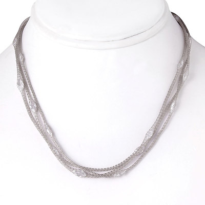 #ad 925 STERLING SILVER MULTI STRAND MESH EMBEDDED ITALIAN NECKLACE LAB DIAMONDS $106.62
