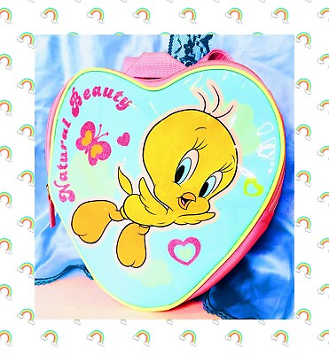 #ad ❤️VTG Tweety Bird Natural Beauty Looney Tunes 90s Y2K Sparkle Heart Backpack❤️ $8.99