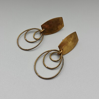#ad Marjorie Baer SF Earrings Boho Brutalist Copper Tone Dangles 1.75 Inch Drop $14.99
