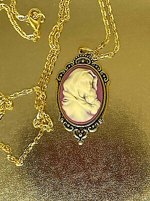 #ad Mary Child Cameo Bright Gold Pendant Necklace Mother Grandmother Wedding Gift $14.40