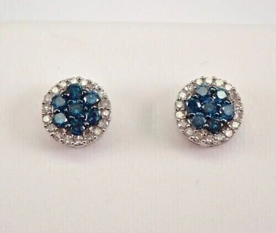 #ad 2 Ct Round Lab Created Blue Diamond Cluster Stud Earrings 14k White Gold Plated $81.06