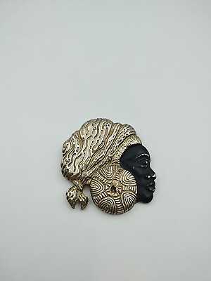 #ad Vintage African Lady Nigerian Head Brooch Pin $19.97
