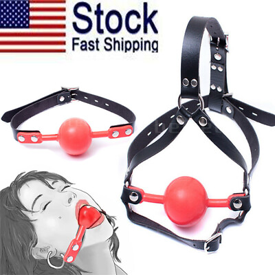#ad Open Mouth Ball Gags Silicone Adjustable PU Sraps Lockable Rubber Gags Head $13.07