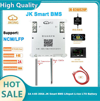 #ad JK BMS Lifepo4 Li Ion LTO Battery 2A 4 8S 200A Active BalanceHeat Cable SDE $97.29