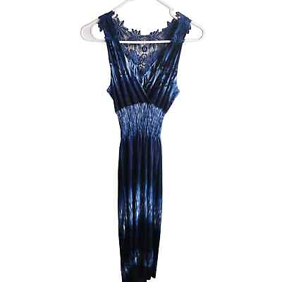 #ad Paris Pink Womens Sz L Maxi Dress Blue White Tie Dye Lace Back Vtg $15.52