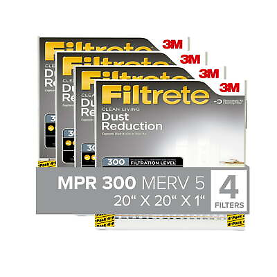 #ad 20x20x1 Air Filter MPR 300 MERV 5 Dust Reduction 4 Filters $17.55