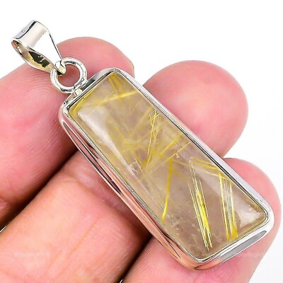 #ad Gift For Her 925 Sterling Silver Natural Golden Rutile Gemstone Jewelry Pendant $22.99