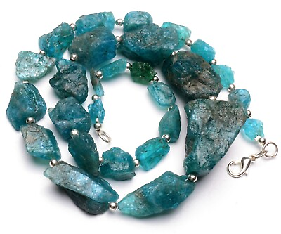 #ad Blue Gem Natural Neon Apatite Rough Unpolished Nugget Beads Necklace 18quot; 420Cts. $24.00