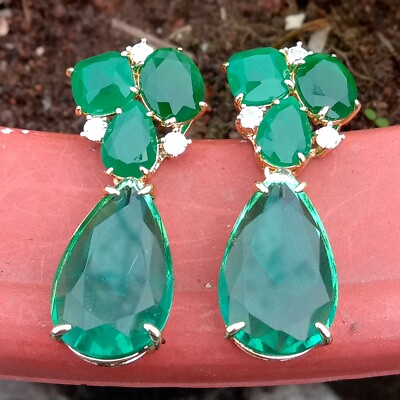 #ad Green Crystal Clear Cz Dangle Stud Earrings Fashion Jewelry $11.40
