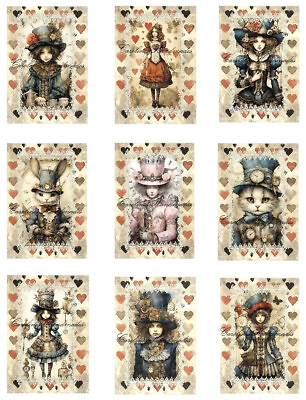 #ad Steampunk Alice In Wonderland MULTI SIZE SET Cotton Fabric Quilt Blocks $13.50