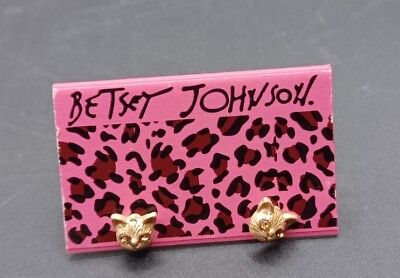 #ad New Betsey Johnson Rhinestone Eyes Gold Cat Stud Earrings With Tag $12.99