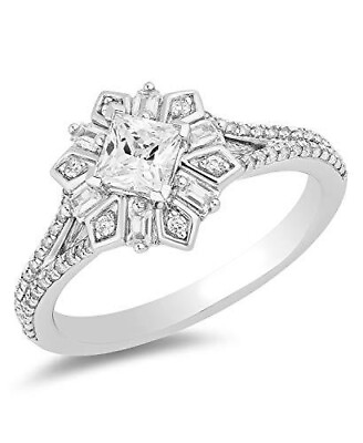 #ad Women#x27;s Elsa 3 4CT White Princess CZ Snowflake Wedding Ring 14K White Gold $233.60