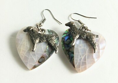 #ad Natural Handcrafted Mother of Pearl Abalone Heart and Dog Charm Earrings $28.18
