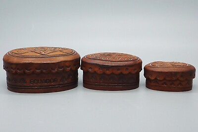 #ad Three Handmade Leather Tooled Nesting Trinket Boxes from Ecuador $28.00