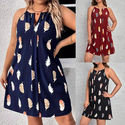 #ad Plus Size Women Print A Line Elegant V Neck Sleeveless Shirt Dress Clubwear Gown $21.69