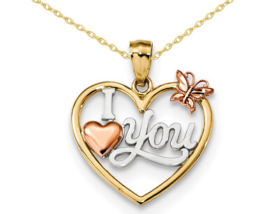 #ad I Love You Heart with Butterfly Pendant Necklace in 14K Yellow amp; Rose Gold $239.00