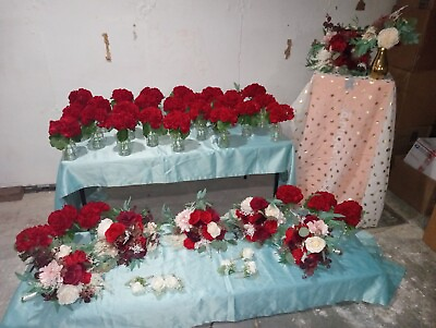 #ad Complete Bridal Flower Bouquet Bridesmaids Bouquets 30 Table Centerpieces 6... $149.99