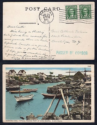 #ad HALIFAX 1941 Censored Postcard to USA $4.99
