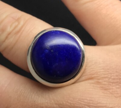 #ad Lapis Lazuli large round ring solid Sterling Silver Size R New Actual One GBP 49.99