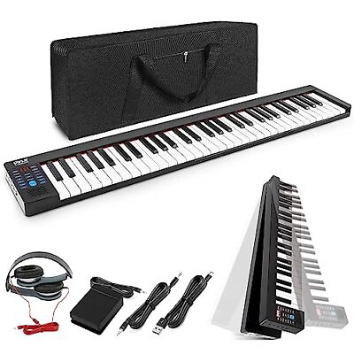 #ad Pyle PKBRD6100 Foldable Bluetooth Electric 61 Key Musical Keyboard w Accessories $148.99