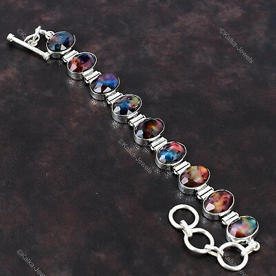 #ad Natural Ammolite Gemstone Chain Adjustable Bracelet 925 Silver For Women $28.80