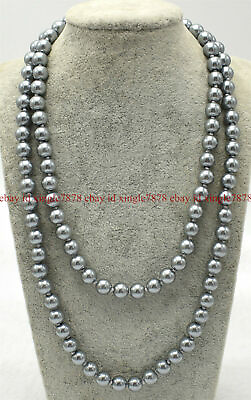 #ad Natural 8 10 12mm Silver Gray South Sea Shell Pearl Round Beads Necklace 18 36quot; $8.99