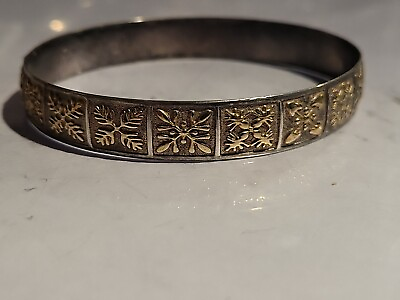 #ad DF 925 Sterling Silver Carved Etched Bangle Bracelet 8 quot; $80.00