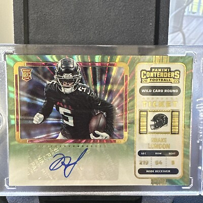 #ad Drake London 2022 Contenders RC Green Wild Card Round Rookie Ticket Auto Falcons $250.00
